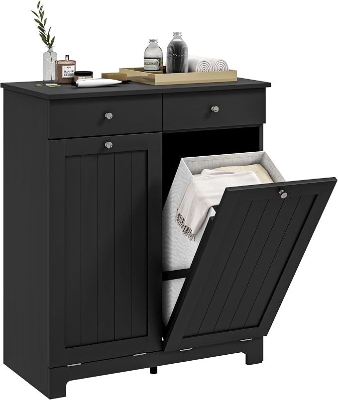 HOMCOM Laundry Cabinet with 2 Removable Baskets, Tilt Out Laundry Hamper with 2 by HOMCOM