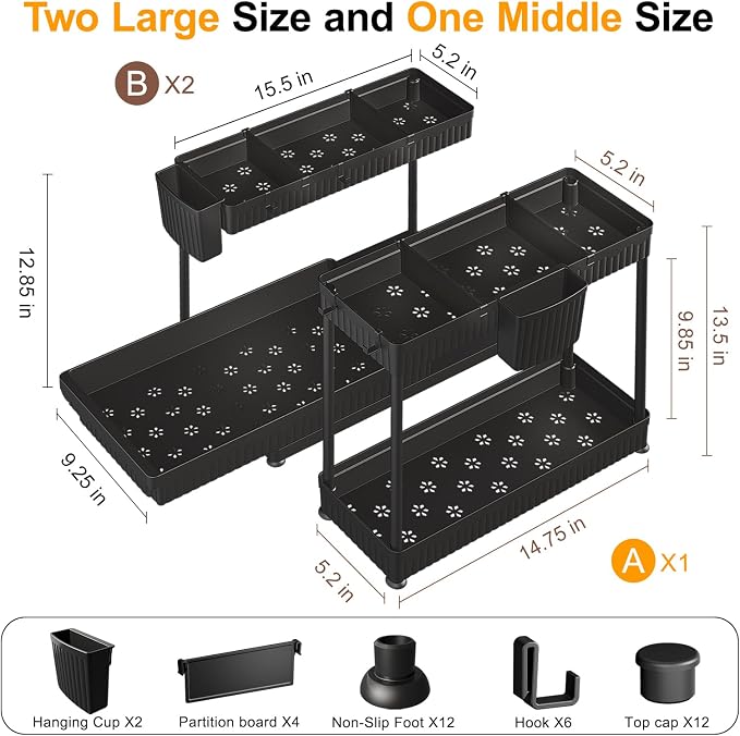 3 Pack Multi-Purpose Pull-Out Storage Organizers, 2-Tier L-Shaped Under - Image 6