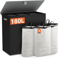 WOWLIVE Laundry Hamper with Lid, 180L Large Laundry Basket 3 Section with by WOWLIVE