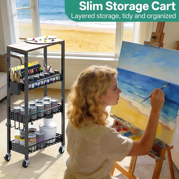 Slim Rolling Storage Cart, 4 Tier Small Organizer Cart - Image 6