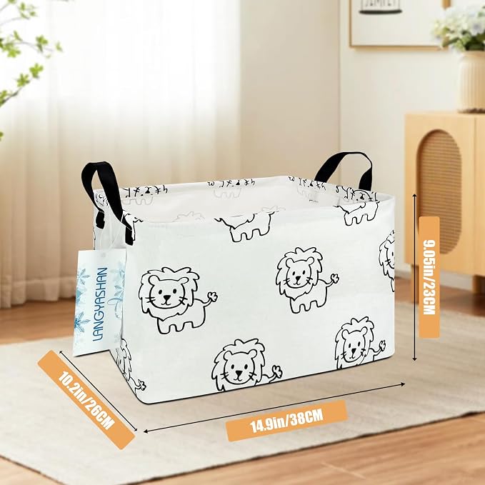 LANGYASHAN Rectangular Storage Bin Collapse Canvas Fabric Cartoon Storage Basket - Image 2
