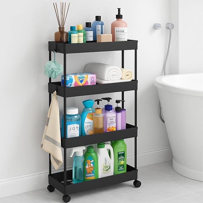 ShellKingdom 4 Tier Bathroom Storage Organizer, Slim Rolling Storage Cart - Image 4