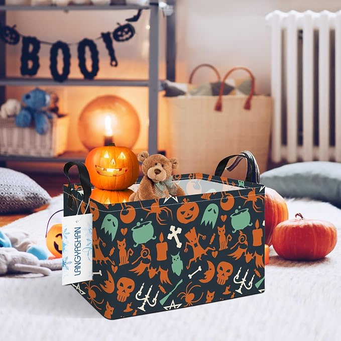 LANGYASHAN Rectangular Halloween Ghost Storage Bin Collapse Canvas Fabric - Image 5