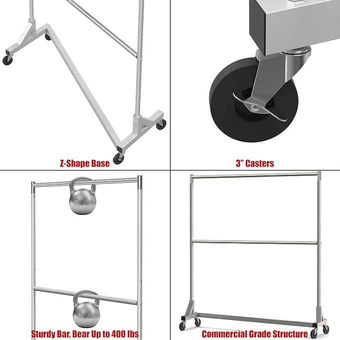 Simple Houseware Commercial Grade Z-Base Double Rod Garment Rack, 600lb Load - Image 5