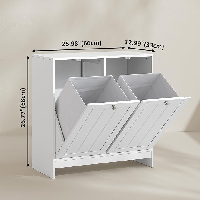 Double Tilt Out Laundry Hamper Cabinet, 11.8 Gallon Hidden Trash Cabinets - Image 2