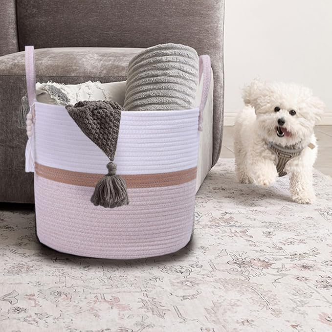 Woven Storage Basket with Handle, Nursery Hamper in Baby Nursery&Bathroom - Image 5