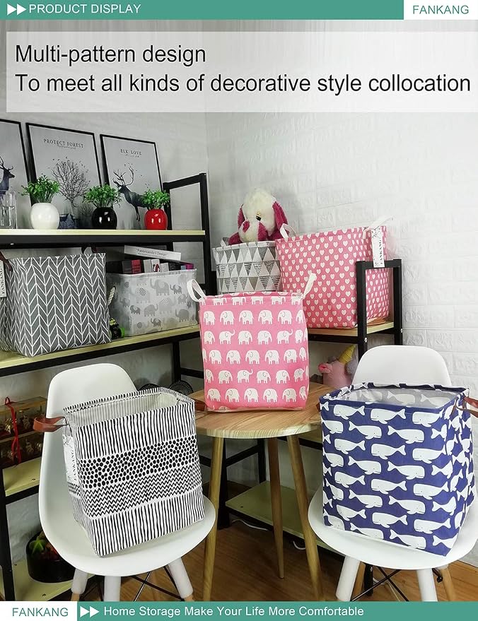 FANKANG Square Nursery Hamper Storage Bins Canvas Laundry Basket Foldable - Image 6