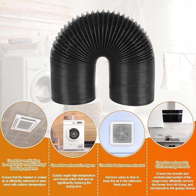 Cenipar Flexible 4 Inch Air Aluminum Ducting Vent Hose Black Thick Layer - Image 3