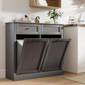 Double Tilt Out Laundry Hamper Cabinet, Rattan-Style Laundry Room Organization by Unknown