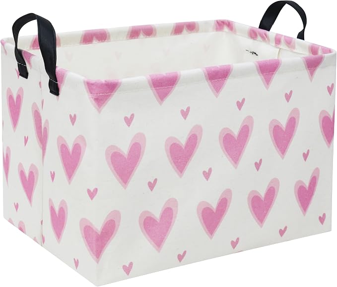 HIYAGON Rectangular Heart Pink Gift Basket Empty Kids Storage Bin Basket by HIYAGON