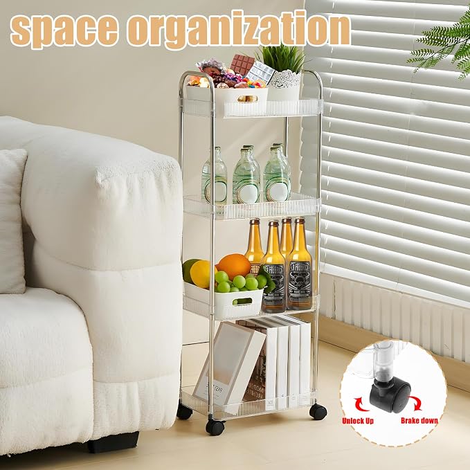 4 Tier Kitchen Bathroom Storage Rolling Cart 39 Inches Tall Slim Utility - Image 4