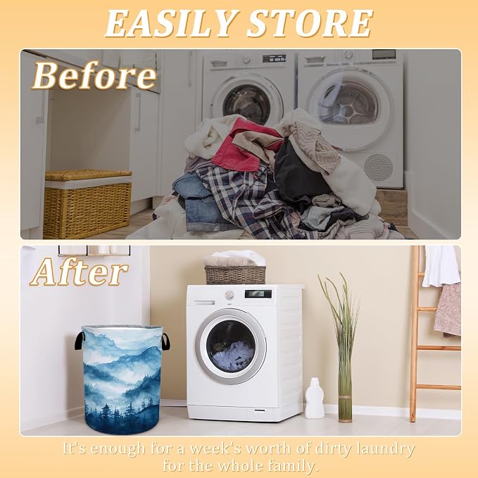 Blue Mountain Forest Laundry Basket, Foldable Waterproof Oxford Cloth Laundry - Image 3