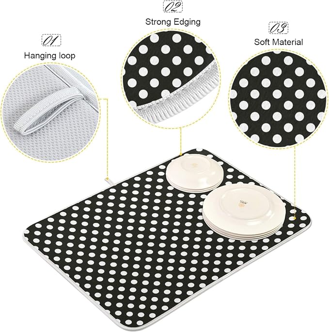 Sweet Cute Polka Dot Absorbent Dish Drying Mat, 16 Inch x 18 Inch Microfiber - Image 3