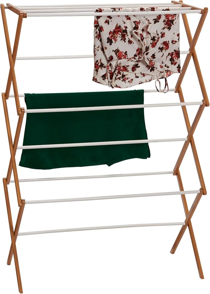 Household Essentials Bamboo Folding Clothes Drying Rack | White Finish - Image 8