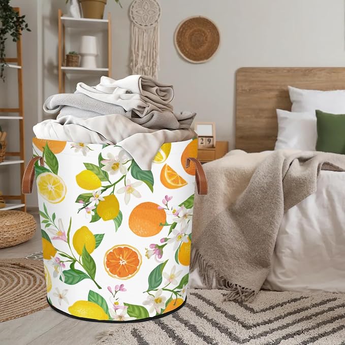 Lemon Orange Laundry Hamper Waterproof Collapsible Basket - Image 8