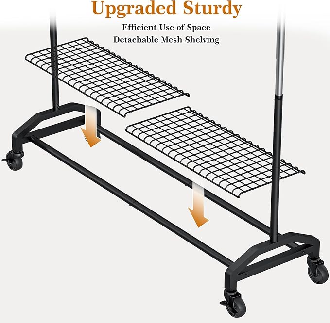 Heavy Duty Clothes Rack for Hanging Clothes Extendable Rolling Clothing Rack - Image 9