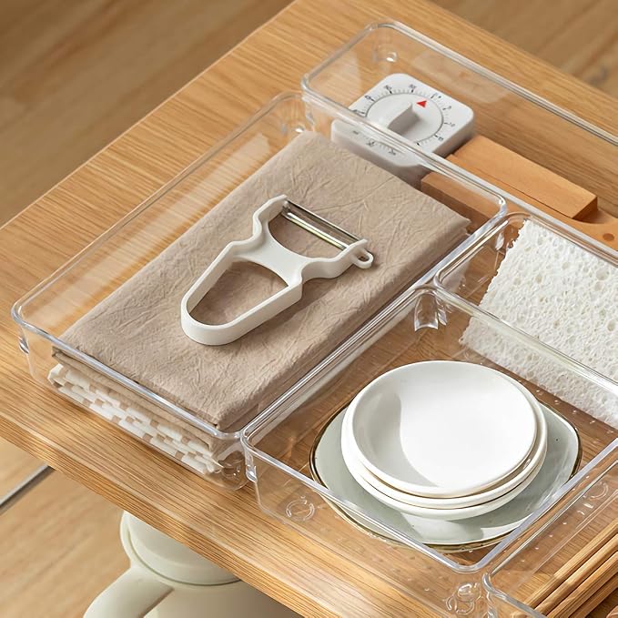 Kingrol 6 Pack 12 x 6 x 2 Inch Clear Drawer Organizer Trays, Desk Drawer - Image 5