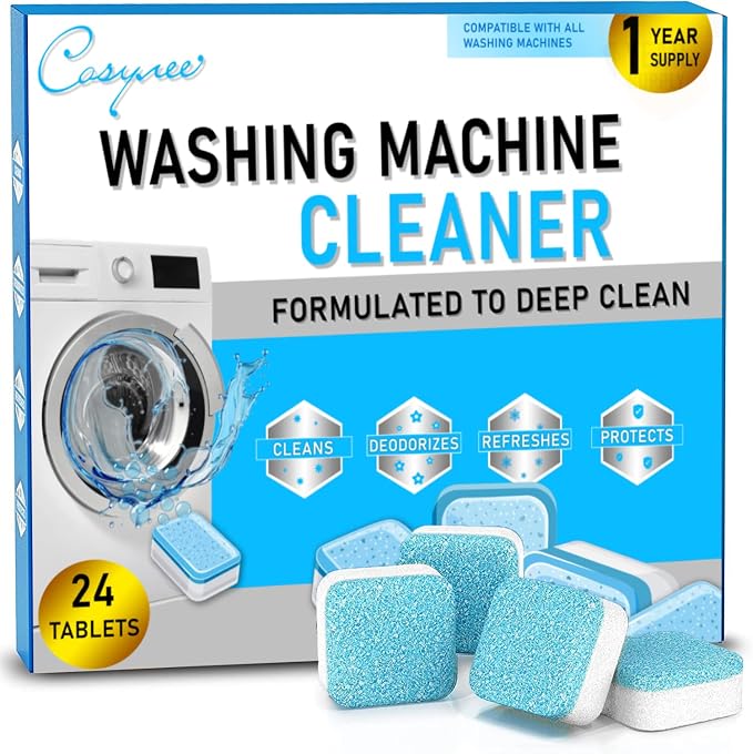 24 Washer Cleaner Tablets – Deep Cleans & Deodorizes All Washers, Removes Grime by cosynee
