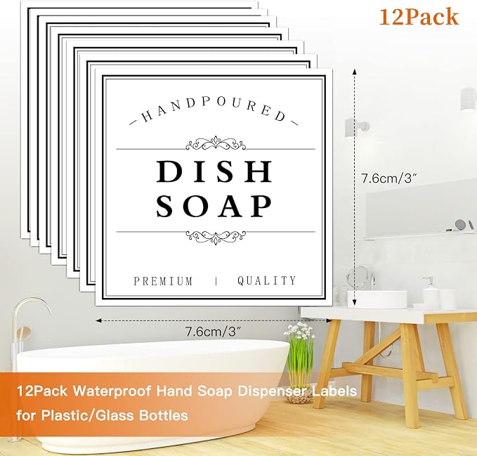 White Waterproof Soap Labels for Plastic/Glass Bottles, Bathroom/Kitchen Hand - Image 2