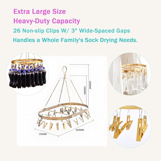 Sock Drying Rack with 26 Non-Slip Clips - Image 9