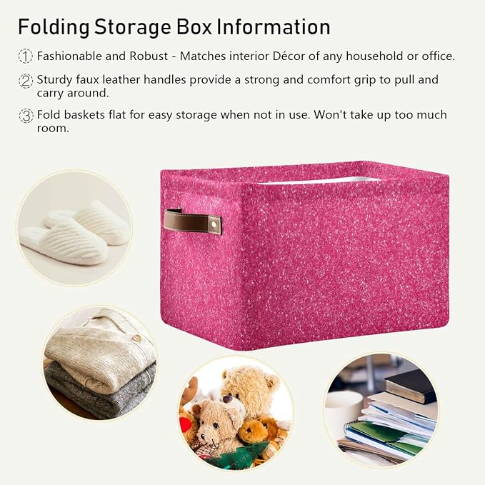 Pfrewn Christmas Winter Storage Basket Hot Pink Collapsible Rectangular Storage - Image 6