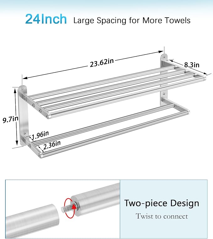 Towel Racks for Bathroom - 24 in Bath Towel Shelf - Image 4