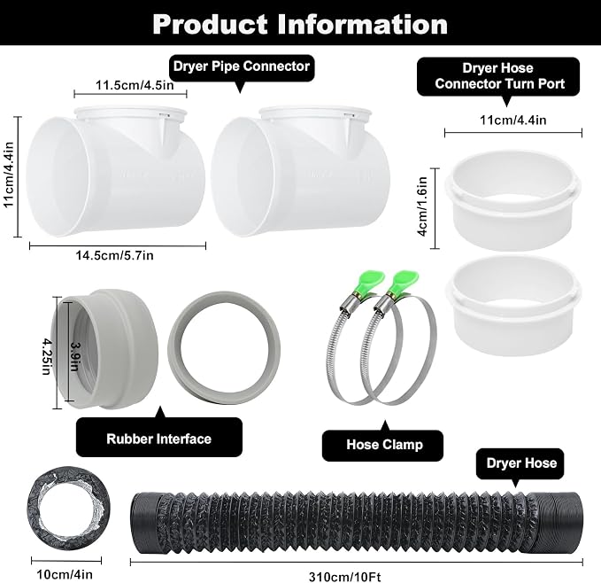 4Inch Dryer Vent Hose 10FT, Rubber Interface Dryer Vent Connector Kit - Image 6