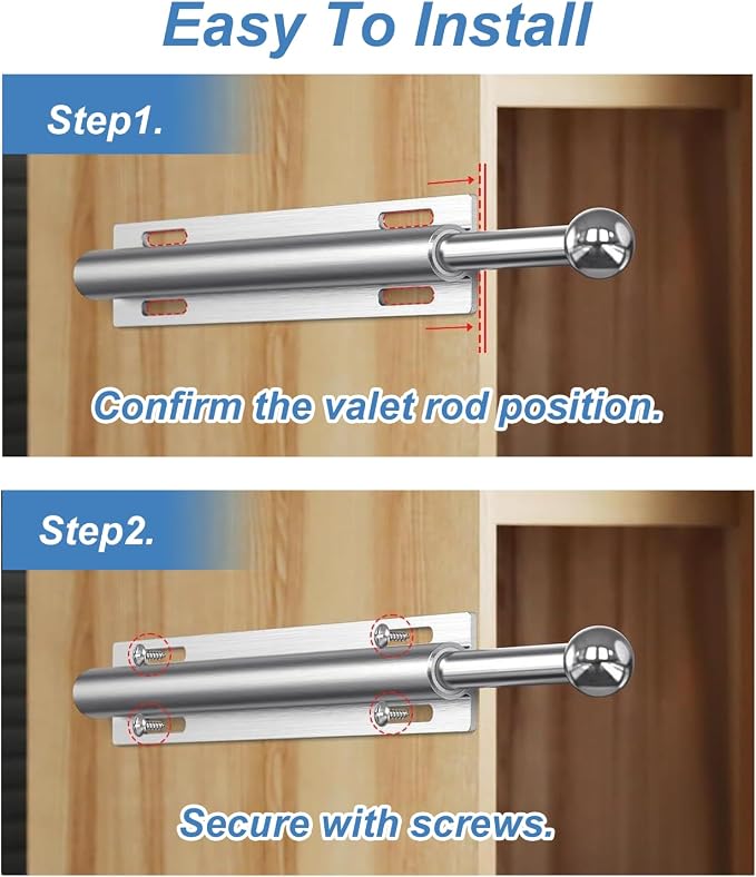 2 Pack 12 Inch Stainless Steel Valet Rod Pull Out Valet Rod - Image 6