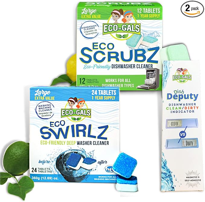 Scrubz & Swirlz Washing Machine and Dishwasher Cleaner Bundle Unscented by Eco-Gals