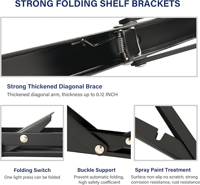 Folding Shelf Brackets, Heavy Duty 12 Inch Shelf Brackets, Collapsible Shelf - Image 3