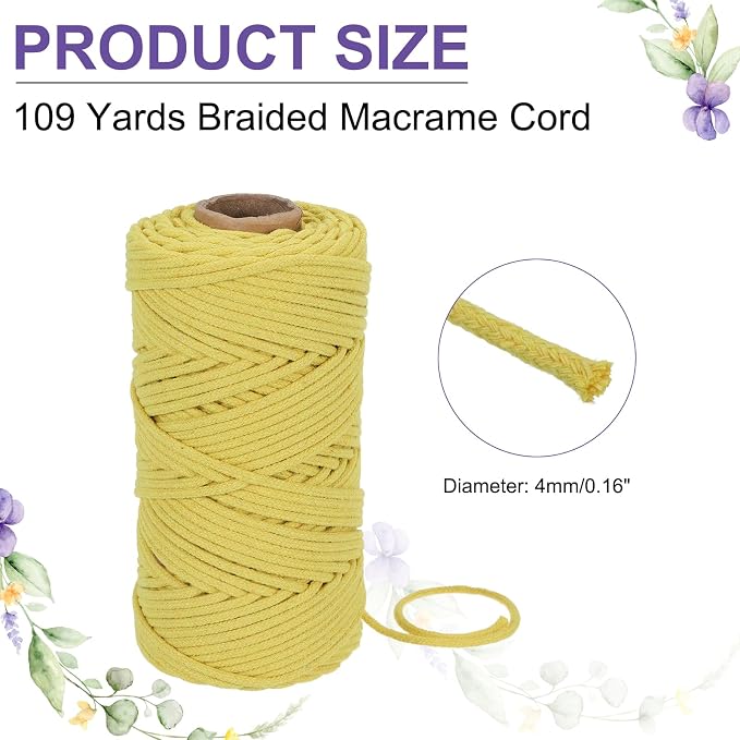 MECCANIXITY Braided Macrame Cord, 4mm x 109 Yards Natural Cotton Rope Macrame - Image 2