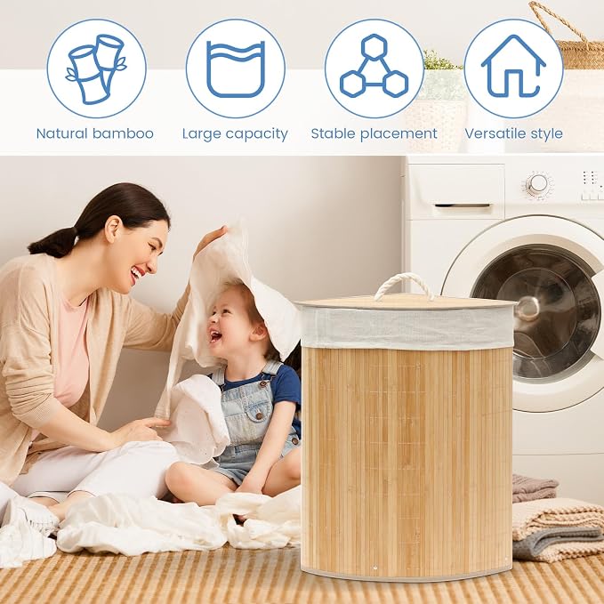 Laundry Hamper with Lid & Inner Bag Large Capacity Bamboo Laundry Basket Space - Image 7