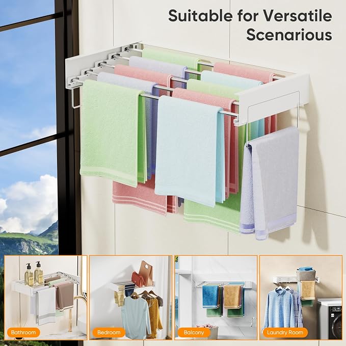Wall Mounted Drying Rack, Laundry Clothes Drying Rack Foldable, Collapsible - Image 5