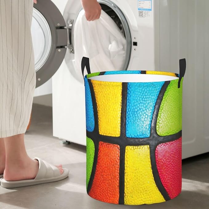 Colorful Basketball Texture Laundry Hamper Bag - Image 6