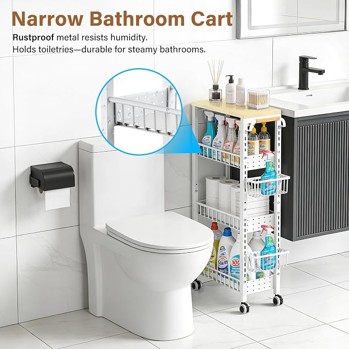 7.8 Inch Ultra-Slim 4-Tier Rolling Storage Cart - Image 6