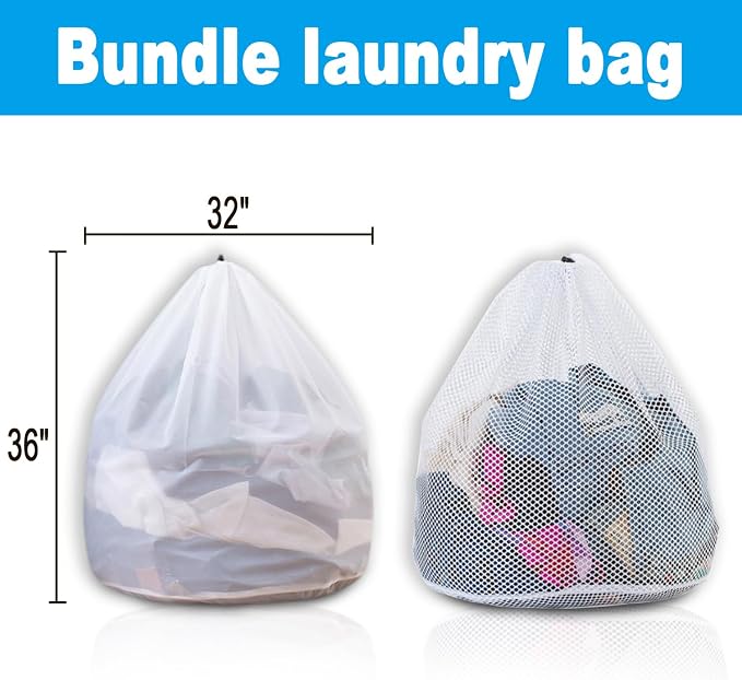 Extra Large Mesh Laundry Bags Washing Bag 2Pack Delicates Bag and Pull net - Image 4
