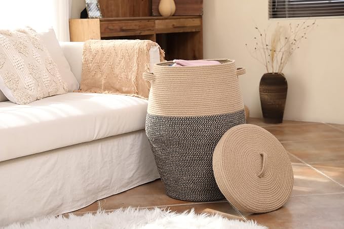 26"x20" Handcrafted Tall Cotton Rope Basket - Image 2