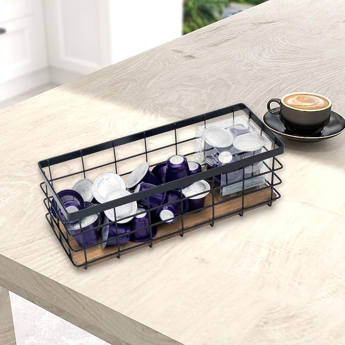 TIEYIPIN Farmhouse Decor Metal Wire Storage Baskets, Wood Base Containers - Image 4