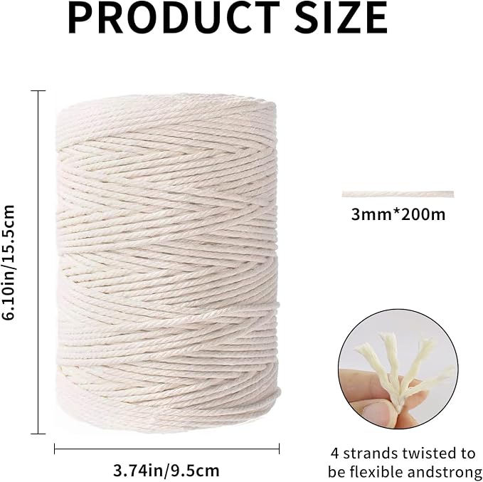 Macrame Cotton Cord 3mm x 200m - Image 2