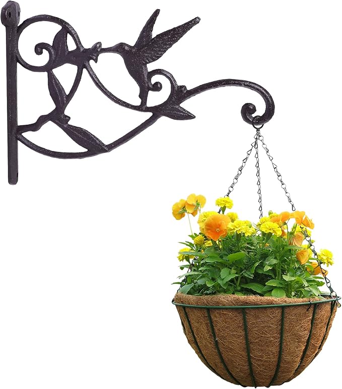 DEWEL Hanging Plant Bracket, Hummingbird Plant Hangers Outdoor Iron Hanging by DEWEL