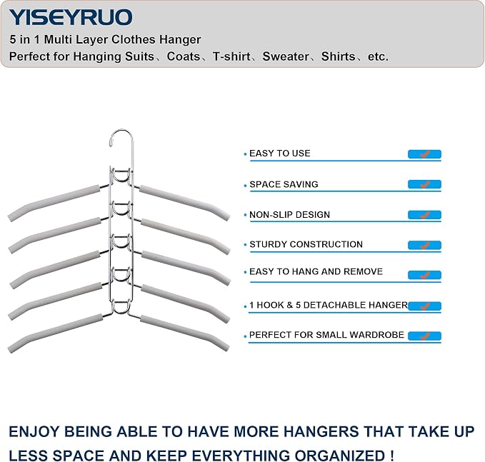 Clothes Hanger Space Saver: 2 Pack 5 in 1 Multiple Hangers - Image 6