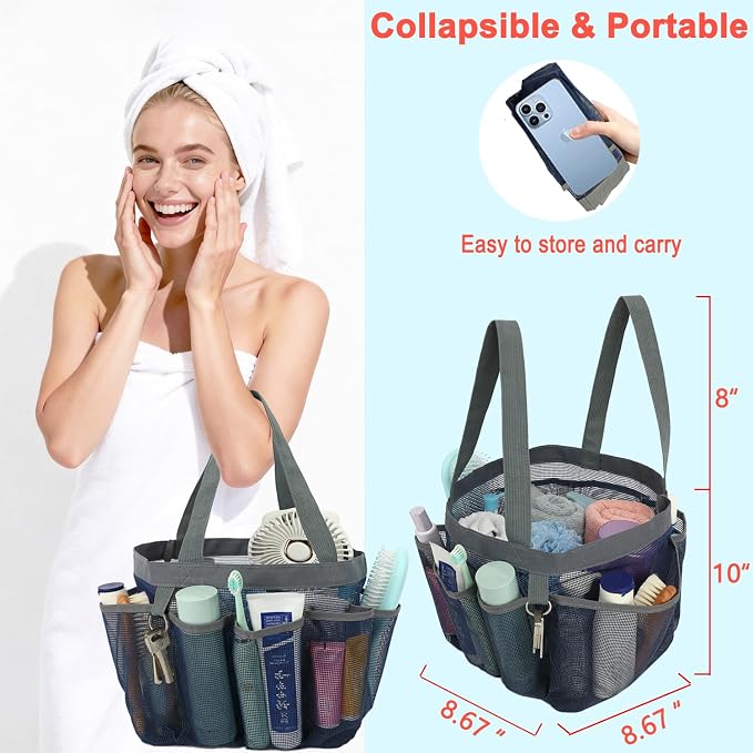 Mesh Shower Caddy Portable for College Dorm Room Essentials, 8-Pocket Large - Image 2