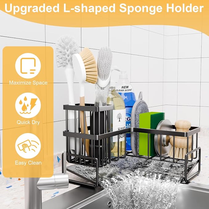 TEAMOLA L-Shaped Kitchen Sponge Holder, Extra Large Sponge Caddy - Image 7