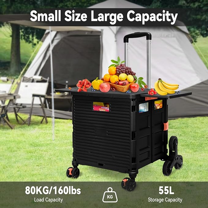 Foldable Utility Cart with Stair Climbing Wheels, Collapsible Rolling Crate - Image 5