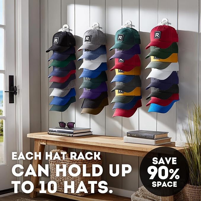 Hat Hook for Wall, 2 Pack Hat Organizer Hold up to 20 Hats, Hat Holder - Image 6