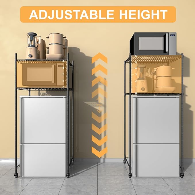 Mini Fridge Shelf with Storage, Height Adjustable Mini Fridge and Microwave - Image 5