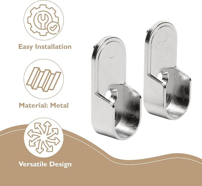 B&B Hardware Extra Pair Oval Closet Rod End Support-Wardrobe Bracket Metal Rod - Image 2