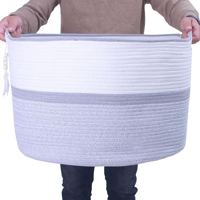 Large Woven Rope Laundry Hamper, Cotton Rope Storage Basket by HXYUANDAHOMEDECORATION