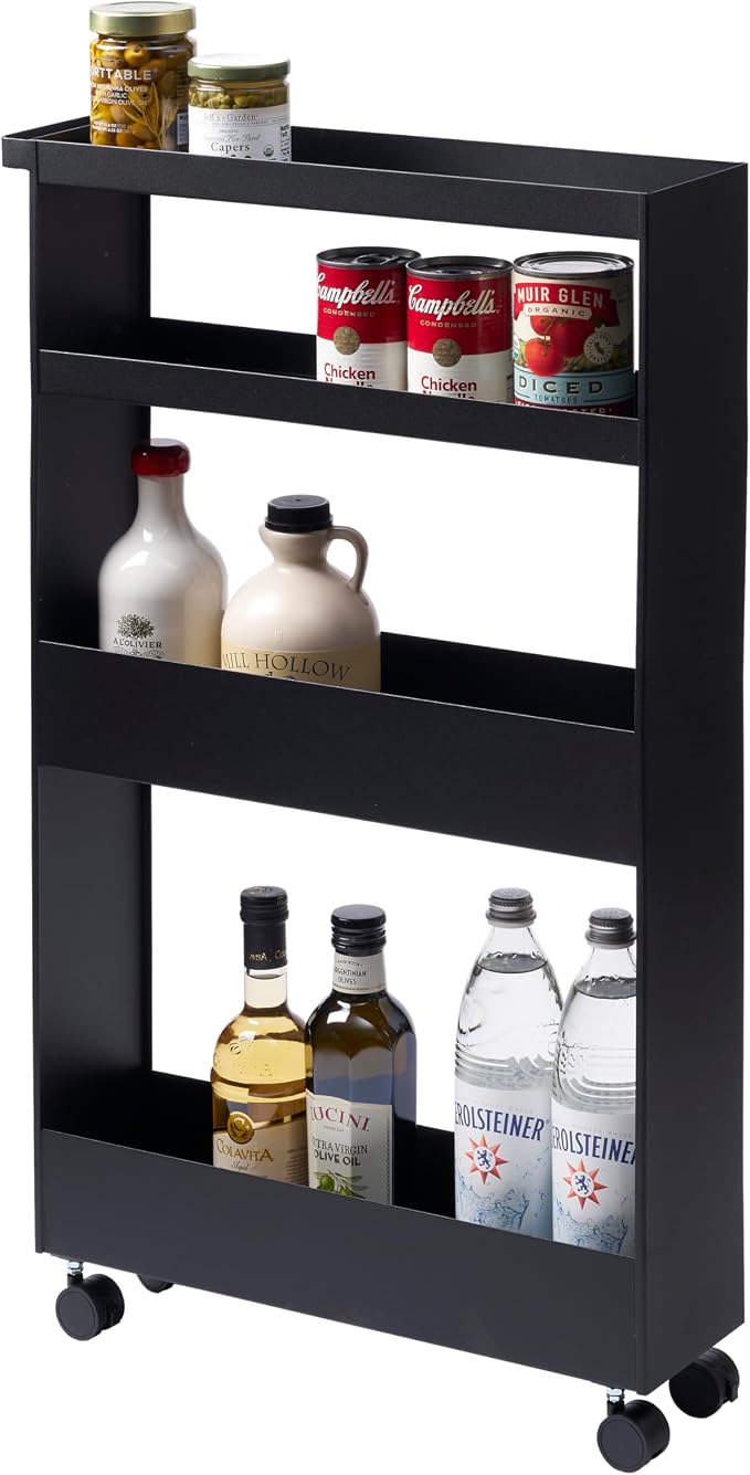 YAMAZAKI Home Tower Slim 4-Tier Rolling Storage Cart – Mobile Organizer by YamazakiHome