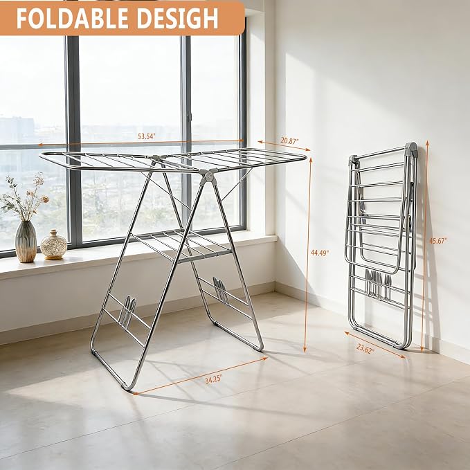 Clothes Drying Rack Foldable -Height Adjustable Laundry Drying Rack Large Space - Image 4